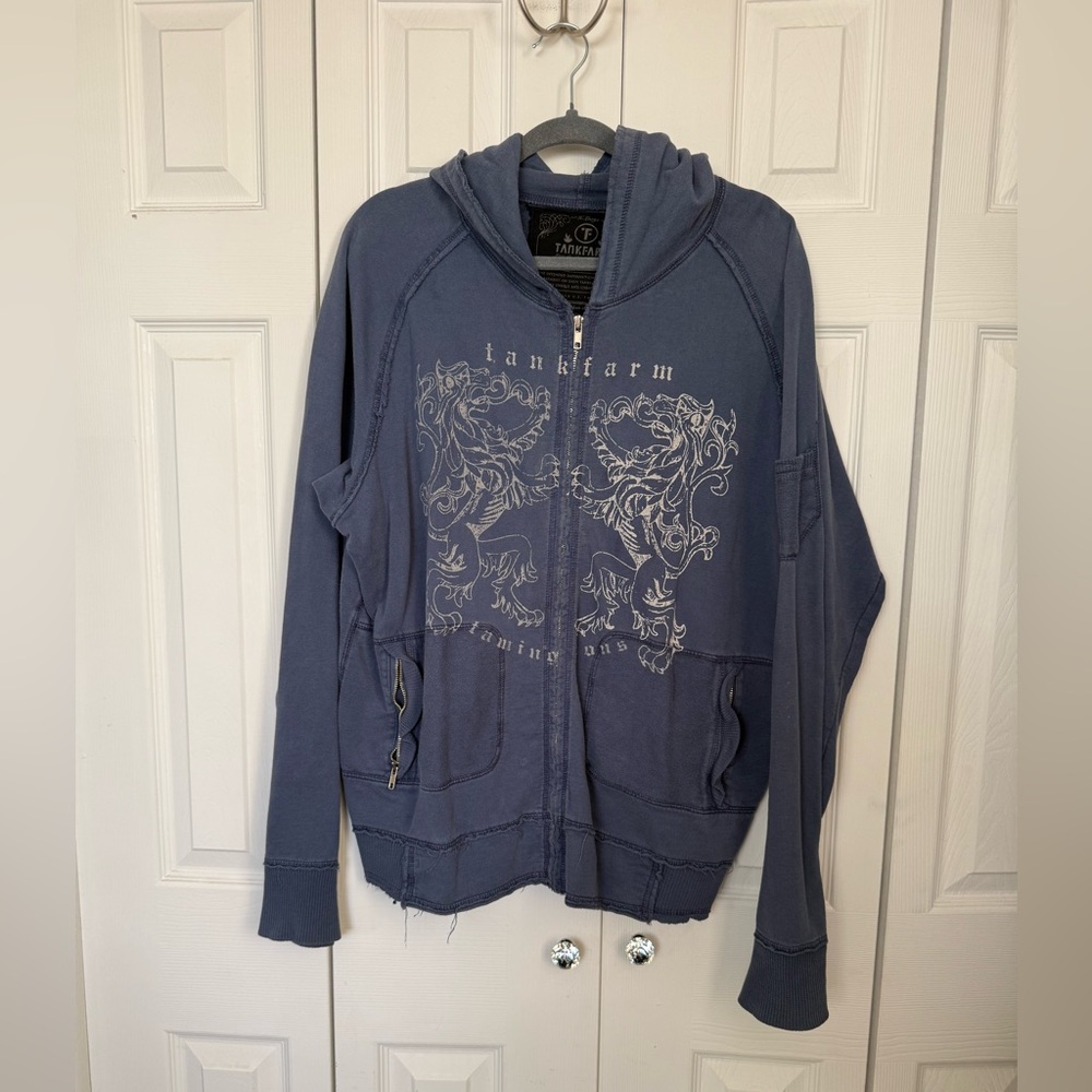 Tankfarm Men's Blue Lightweight Zip Up Hoodie